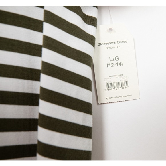 Time and Tru Olive Green Striped Tank Dress Sleeveless Casual Relaxed Fit Size L - Picture 6 of 9